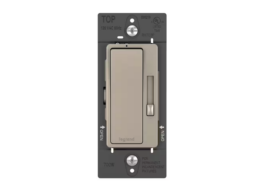 radiant 700 Watt Single Pole/3-Way Incandescent Decorator Rocker Dimmer, Nickel