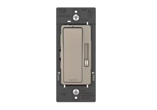 radiant 700 Watt Single Pole/3-Way Incandescent Decorator Rocker Dimmer, Nickel