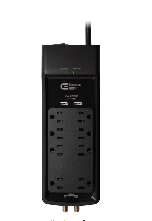 6 ft. 8-Outlet Surge Protector with Coax and USB, Black  - 91001338500