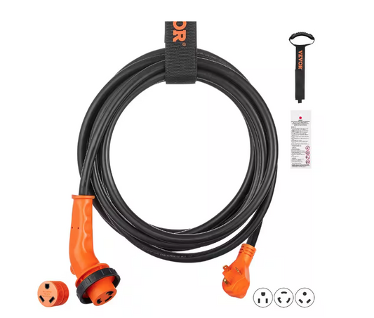 RV Power Cord 25 ft. 10/3 30 Amp 125 Volt Heavy Duty RV Marine Extension Cord with Locking Plug Lighted End - 91011224744