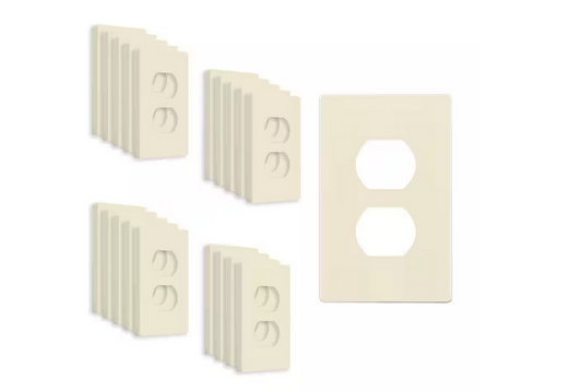 1-Gang Light Almond Duplex Outlet Plastic Screwless Wall Plate (20-Pack) - 91010413778