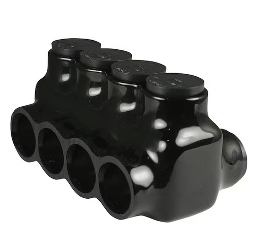 6 AWG - 250 MCM 600-Volt 4-Ports Multi Tap Connector Insulated Dual Sided, Black - 91004501339