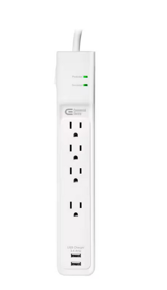 4 ft. 4-Outlet Surge Protector with USB, White - 91001327088