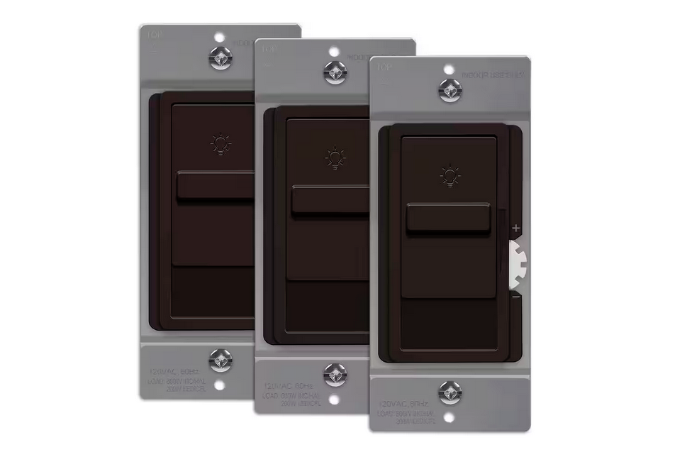 Kalide 200-Watt Single Pole Slide Dimmer Light Switch, No Neutral, Brown (3-Pack) - 91009754061