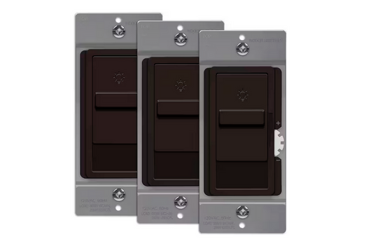 Kalide 200-Watt Single Pole Slide Dimmer Light Switch, No Neutral, Brown (3-Pack) - 91009754061