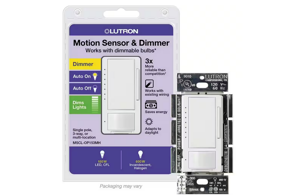 Maestro LED+ Motion Sensor/Dimmer Switch, 150W LED, Single Pole/Multi-Location, White (MSCL-OP153MH-WH)
