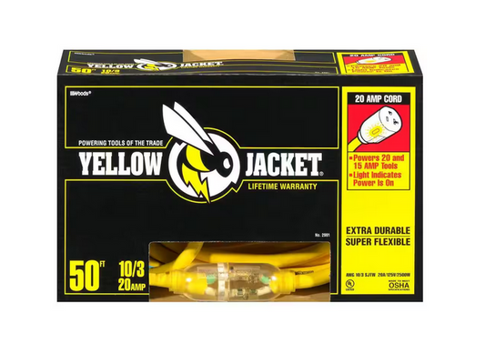 50 ft. 10/3 SJTW Outdoor Heavy-Duty Extension Cord with T-Blade Power Light Plug