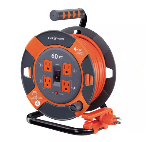 60 ft. 14/3 Extension Cord Storage Reel with 4 Grounded Outlets and Surge Protector - 91004298184