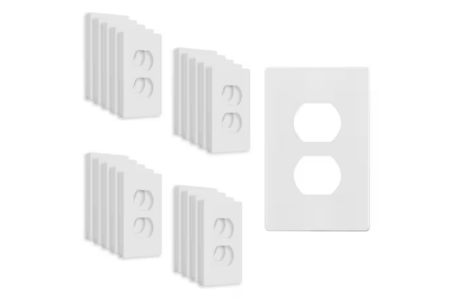 1-Gang White Duplex Outlet Plastic Screwless Wall Plate (20-Pack) - 91010413760