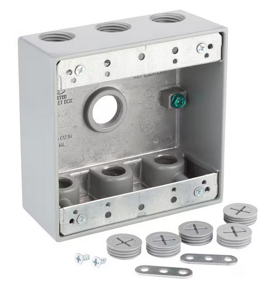 2-Gang Metallic Weatherproof Box with (7) 1/2 in. Holes, Gray - 9689921