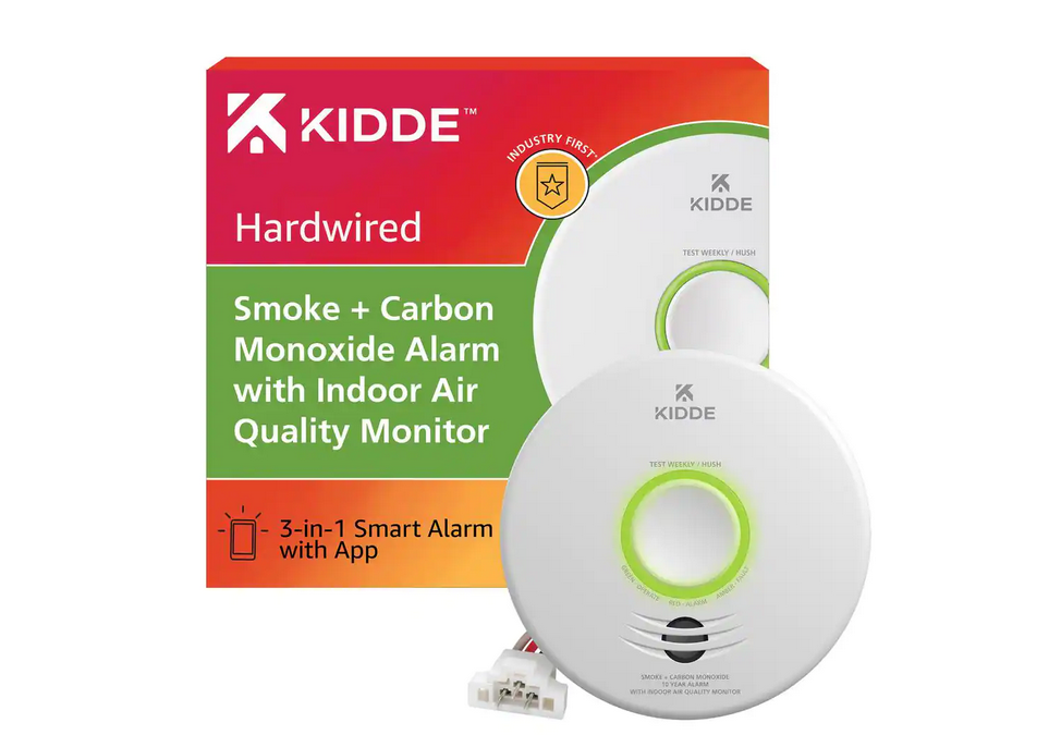 Smart Smoke and Carbon Monoxide Detector with Indoor Air Quality Monitor, Hardwired, 10-Year Lithium Backup Battery - 91007619831