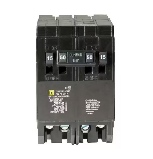 Homeline (2) 15 Amp Single-Pole (1) 50 Amp 2-Pole Quad Tandem Circuit Breaker - 91001240702