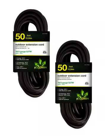 50 ft. 16/3 SJTW Outdoor Extension Cord - Black (2-Pack)