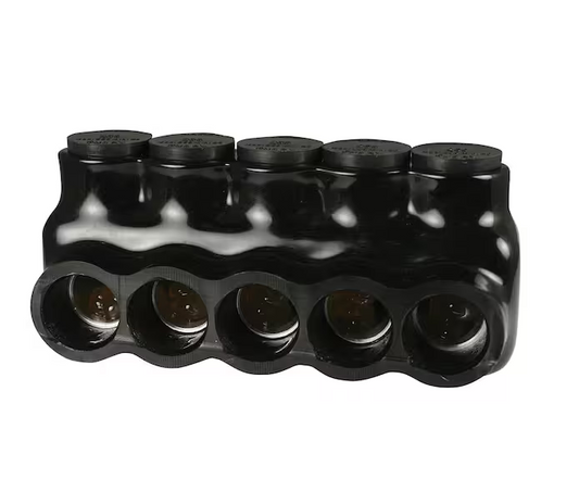 6 AWG - 250 MCM 600-Volt 5-Ports Multi Tap Connector, Insulated Single Sided Entry, Black - 91004501539