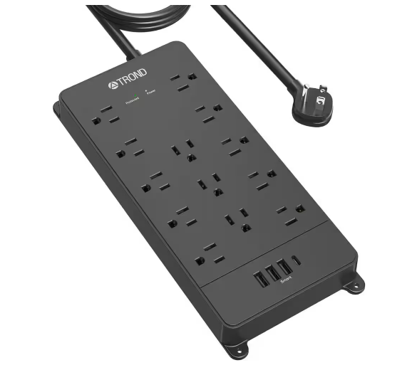 Heavy-Duty 12-Outlet Plus 1 Power Strip Surge Protector with 4 USB Ports and 10 ft. Cord in Black - 91011701776