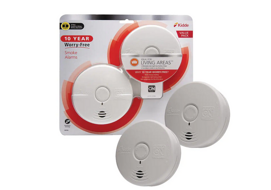 10 Year Worry-Free Smoke Detector, Lithium Battery Powered with Photoelectric Sensor, Smoke Alarm, 2-Pack - 91001374320