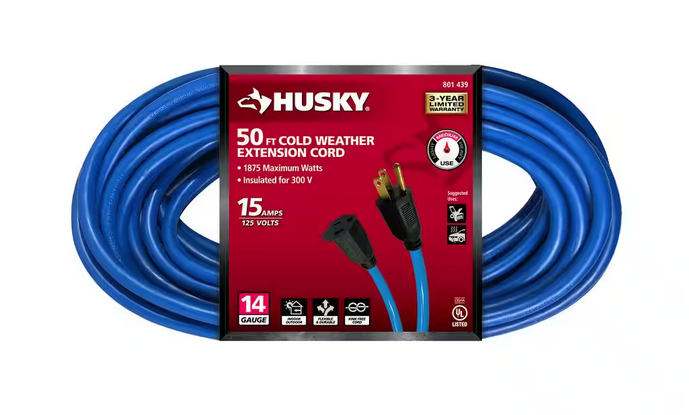 50 ft. 14/3 Medium Duty Cold Weather Indoor/Outdoor Extension Cord, Blue - 9801439