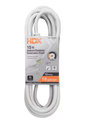 15 ft. 16/3 Light Duty Indoor/Outdoor Extension Cord, White - 91001376094