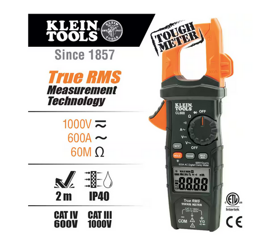 600 Amp AC True RMS Auto-Ranging Digital Clamp Meter and GFCI Receptacle Tester Set