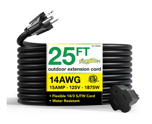 25 ft. 14/3 SJTW Outdoor Extension Cord, Black - 91001271068
