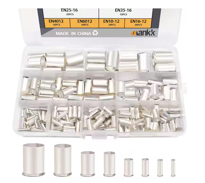 166-Pieces Wire Ferrules Kits Silver Plated Copper Crimp Terminal Connector 8 Sizes AWG (1/0 2/0 2 4 6 8 10 12) - 91011729591