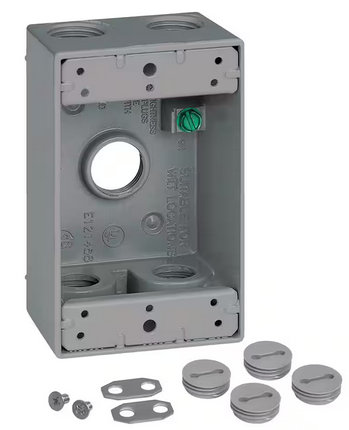 1-Gang Metal Weatherproof Electrical Outlet Box with (5) 3/4 inch Holes, Gray - 91010179932