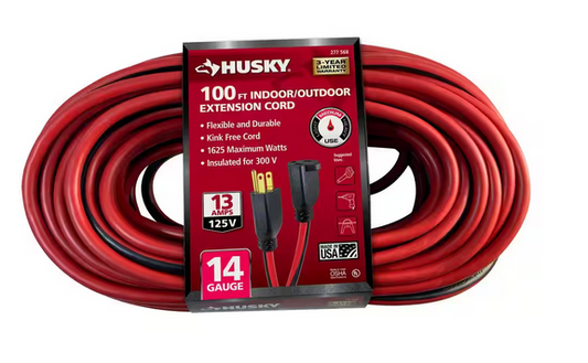 100 ft. 14/3 Medium Duty Indoor/Outdoor Extension Cord, Red/Black - 9277568