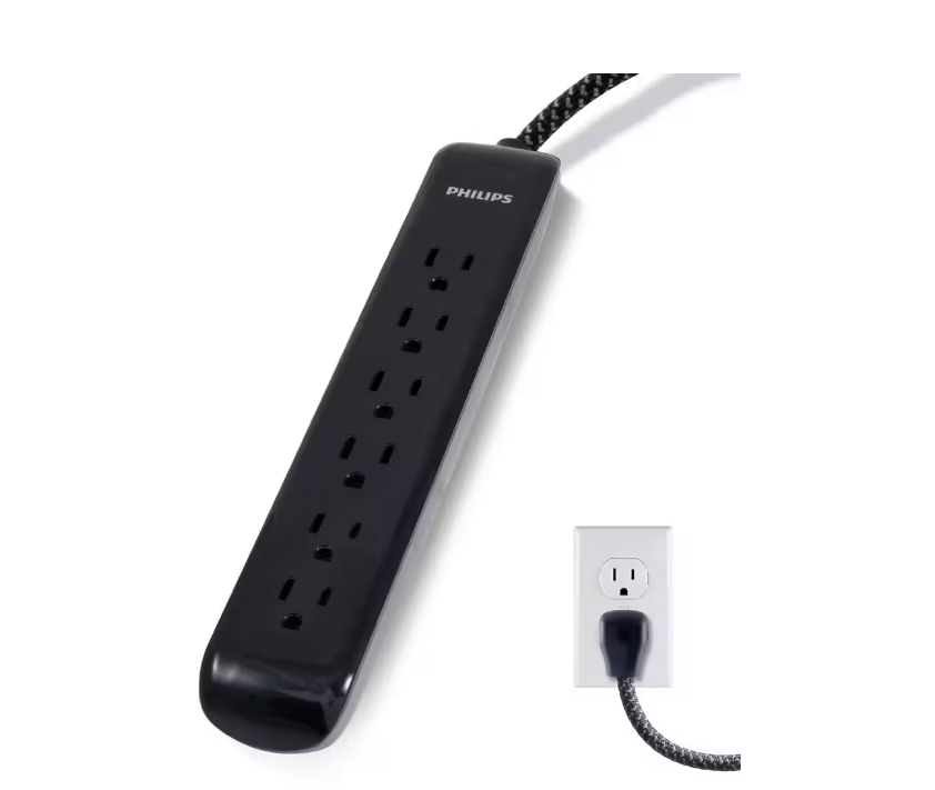 10 ft. 16/3 6-Outlet 1080J Surge Protector Power Strip Extension Cord, Black - 91004910366