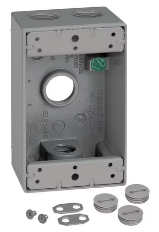 1-Gang Metal Weatherproof Electrical Outlet Box with (4) 1/2 inch Holes, Gray - 91010180717