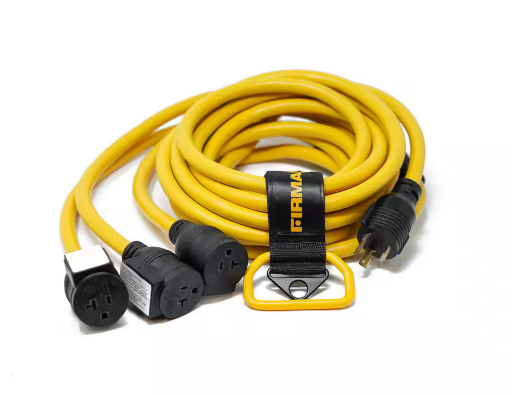 25 ft. 125-Volt 30 Amp L5-30P to 3 Multi-Directional 5-20R Outlets Generator Power Extension Cord with Storage Strap - 91003410623