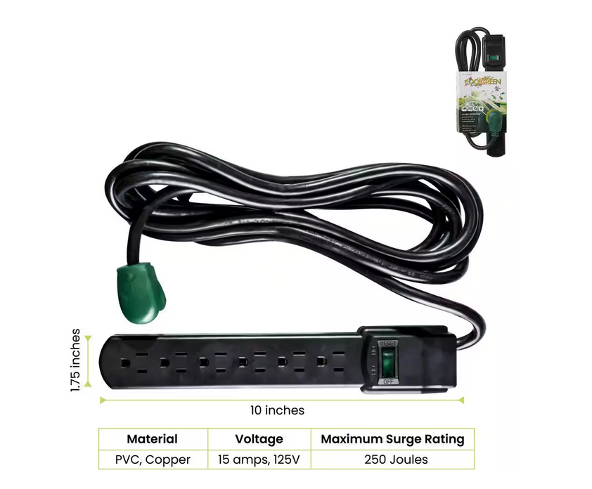 6-Outlet Surge Protector with 6 ft. Cord, Black - 91003559850