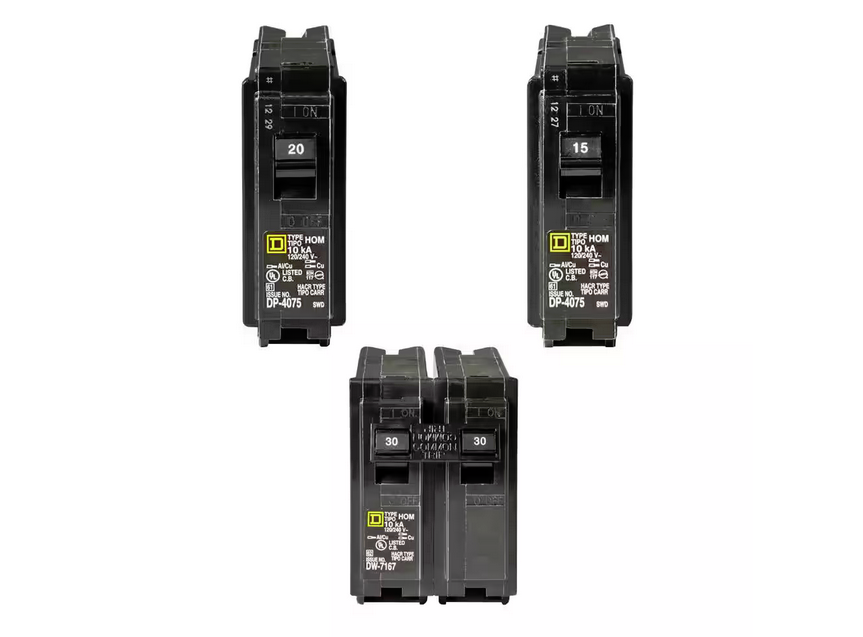 Homeline 1-20 and 1-15 Amp Single-Pole, and 1-30 Amp 2-Pole Circuit Breakers (3-pack) - 91005370706