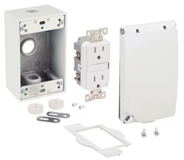 1-Gang Metal Weatherproof Electrical Box, Cover and GFCI Kit (24-in-1 Configurations), Gray - 91010213550