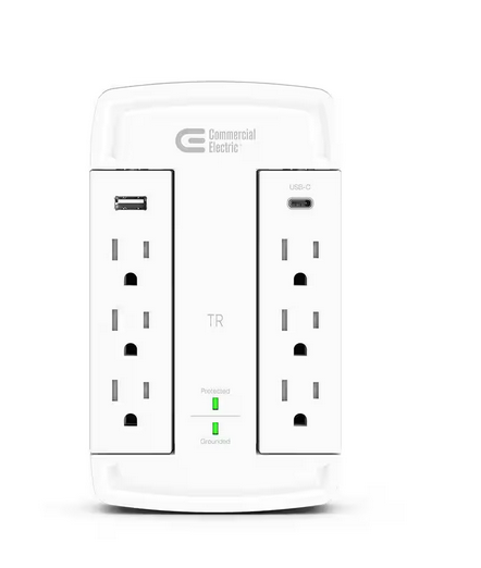 6-Outlet Wall Mounted Swivel Surge Protector with USB - 91007533260