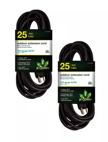 25 ft. 16/3 SJTW Outdoor Extension Cord -Black (2-Pack)