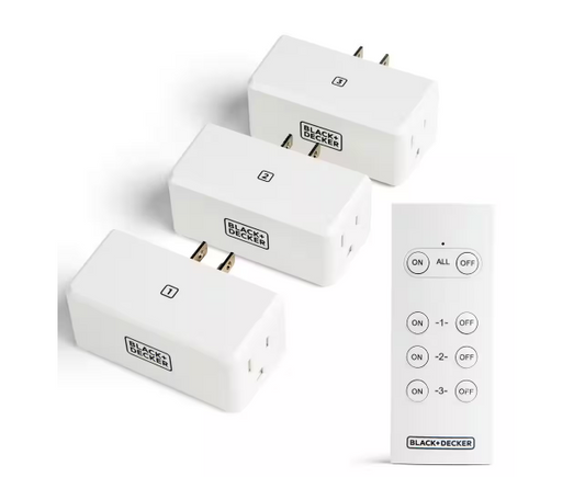 1 Amp to 15 Amp Plug-In Indoor Wireless Remote Control System with 3 Smart Adapters Grounded and 1 Remote, White - 91006541011