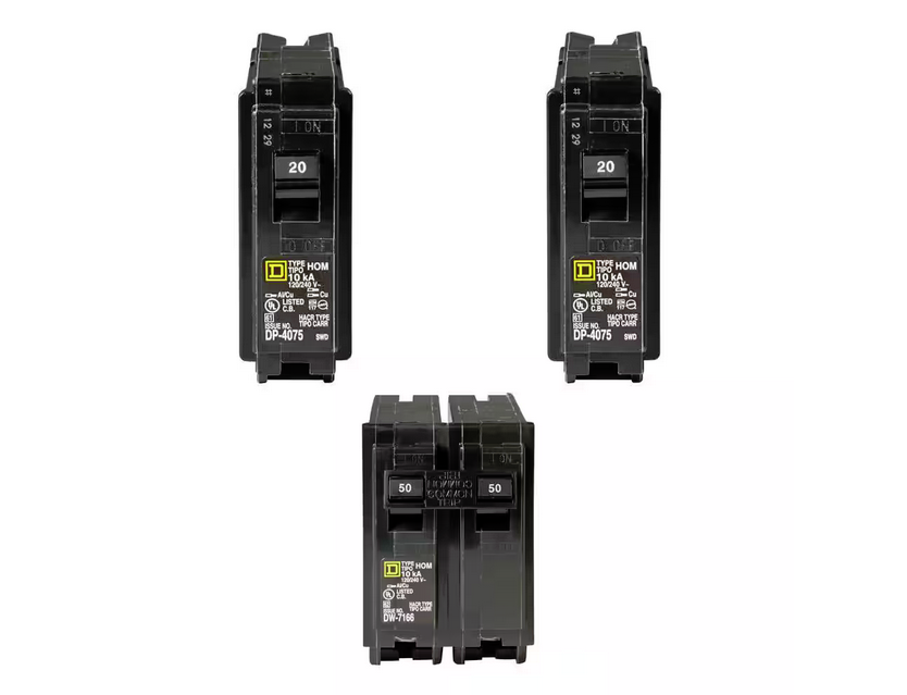 Homeline 2-20 Amp Single-Pole and 1-50 Amp 2-Pole Circuit Breakers (3-pack) - 91005370709