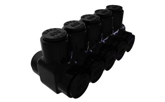 Nimbus Insulated Aluminum Multi-Tap Connector, Conductor Range 600-4, 5-Ports, Dual Sided Entry, Tin Plated - 91006426812