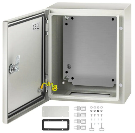 Steel Electrical Enclosure 12 in. x 10 in. x 6 in. Reinforced Lock and Hinge Electrical Box with Mounting Plate, Gray - 91007824627