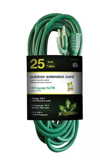 25 ft. 16/3 Heavy Duty Extension Cord, Green - 91003011042