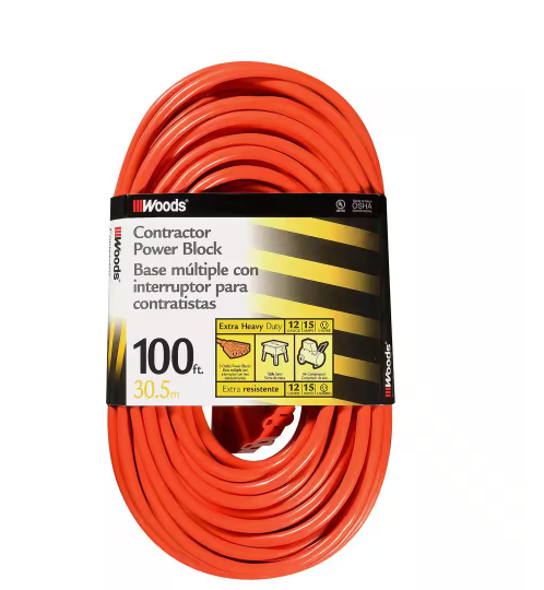 100 ft. 14/3 SJTW Multi-Outlet (3) Outdoor Heavy-Duty Extension Cord, Orange - 91002934908