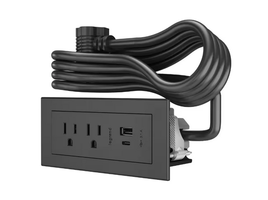 6 ft. Cord 15 Amp 2-Outlet and 2 Type A/C USB Radiant Furniture Power Strip in Black - 91005774745