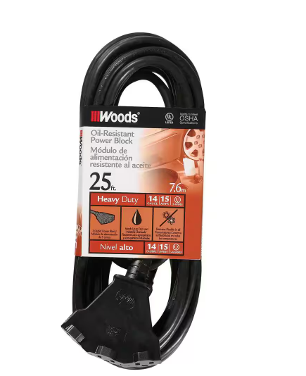 25 ft. 14/3 SJTOW Agricultural Outdoor Heavy-Duty Extension Cord with Power Block - 91002770553