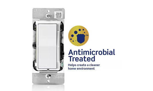 Decora 600-Watt Single-Pole/3-Way Dimmer Universal Rocker Antimicrobial Slide, White/Light Almond - 91007512367