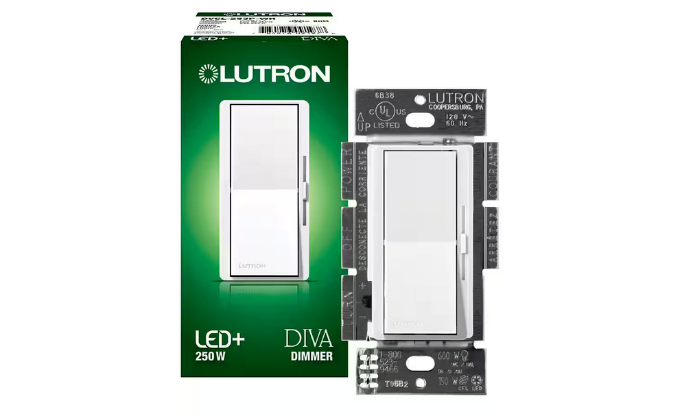Diva LED+ Dimmer Switch for Dimmable LED and Incandescent Bulbs, 250-Watt/Single-Pole or 3-Way, White (DVCL-253P-WH) - 91001214119