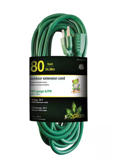 80 ft. 16/3 Heavy Duty Extension Cord, Green - 91003011036