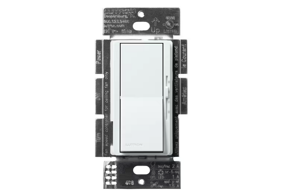 Diva 3-Speed Fan Control and Light Switch, Single-Pole/3-Way, 1.5A Fan/1A LED, Glacier White (DVSCFSQ-LF-GL) - 91009500303