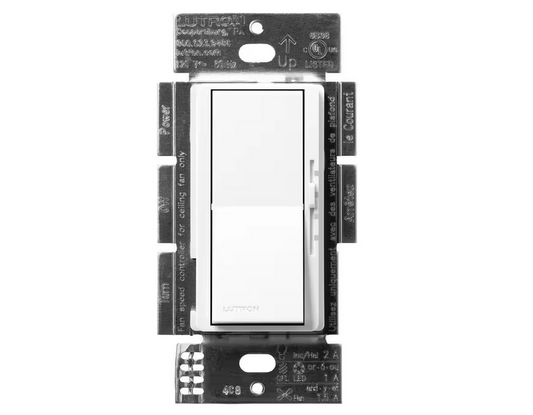 Diva 3-Speed Fan Control and Light Switch, Single-Pole/3-Way, 1.5A Fan/1A LED, Brilliant White (DVSCFSQ-LF-BW) - 91009500302