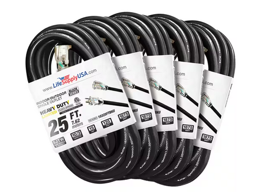 25 ft. 10-Gauge/3-Conductors SJTW Indoor/Outdoor Extension Cord with Lighted End Black (5-Pack) - 91012243248
