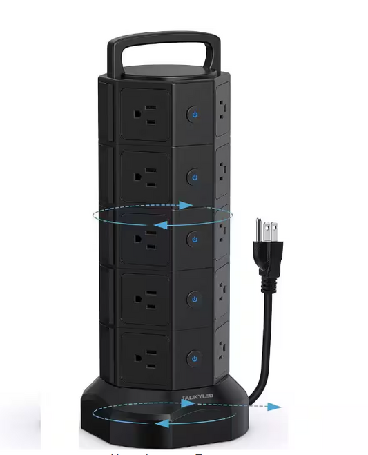6.5 ft. Heavy-Duty Extension Cord, Surge Protector Power Strip Tower with 20 AC Outlets, 6 USB Ports - Black - 91010577810
